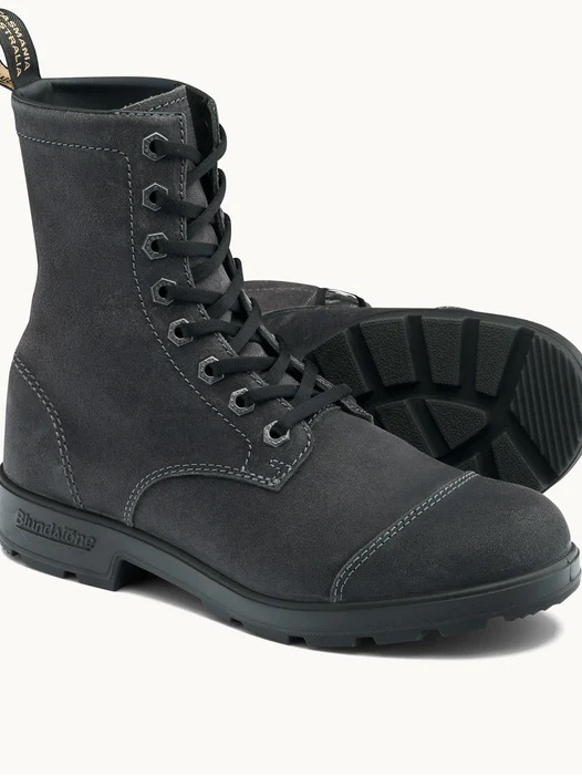 New Blundstone Men's Dark Gray Lace-Up Suede Combat Boots